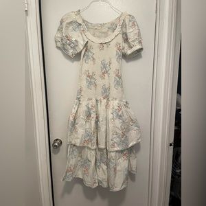 Blue and white florals LOVESHACKFANCY midi dress size Small